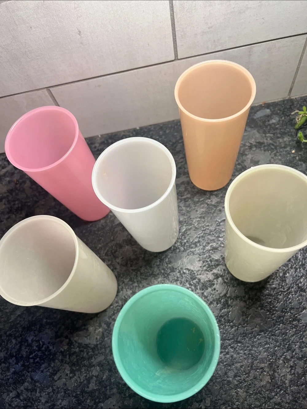Vintage Set of 6 Pastel Tupperware Plastic Tumblers - Mint, Pink, Peach, Cream